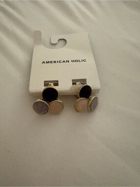 Gold-Trim Multi-Color Circle Clip On Earrings